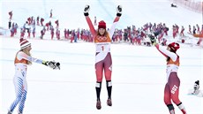 ZLATO. výcarská lyaka Michelle Gisinová ovládla olympijskou superkombinaci....