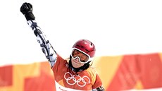 Česká snowboardistka Ester Ledecká v cíli olympijského paralelního obřím...