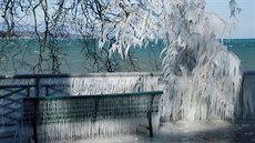 V mrazu pokryl u enevského jezera led tém ve. (26. února 2018)