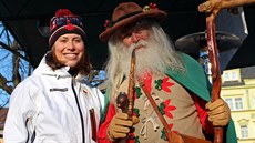 Nám�stí ve Vrchlabí v mrazu vítalo olympioniky (26. února 2018).