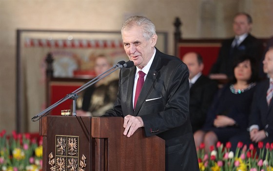 Prezident Milo Zeman hovoí na slavnostní inauguraci ve Vladislavském sále...