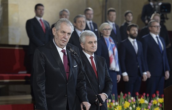Prezident republiky Miloš Zeman při své druhé inauguraci s předsedou Senátu...