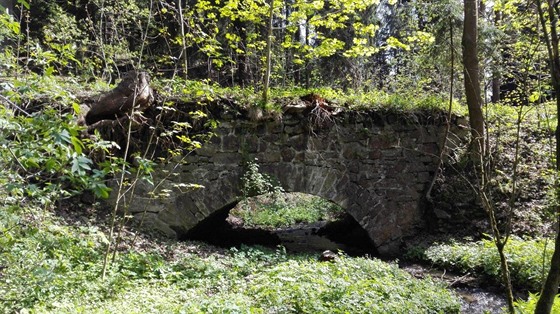 Barokní henčovský mostek se už mnoho let nepoužívá a dnes se skrývá pod trávou,...