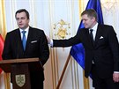 Slovenský premiér Robert Fico a předseda parlamentu Andrej Danko po setkání s...