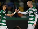 Fredy Montero a Jeremy Mathieu (vpravo) ze Sportingu Lisabon se radují z gólu v...