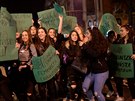 Demonstrace proti nerovným platm a proti násilí na enách ve panlském Bilbau...