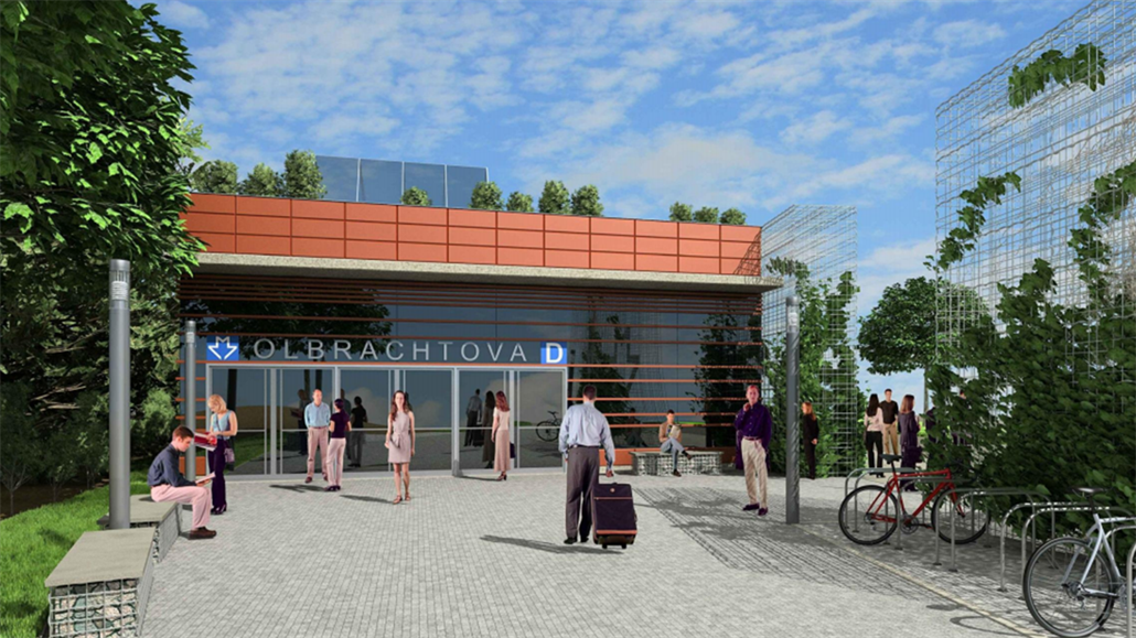 Vizualizace vstupu do plánované stanice metra D Olbrachtova.