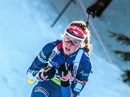 Markéta Davidová ve stíhacím závodu na juniorském světovém šampionátu v Otepää.
