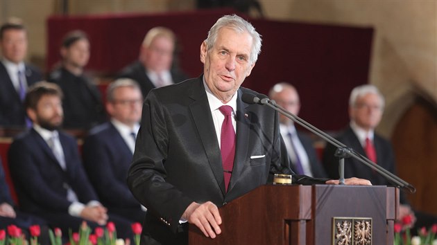 Prezident Miloš Zeman hovoří na slavnostní inauguraci ve Vladislavském sále Pražského hradu. (8. března 2018)