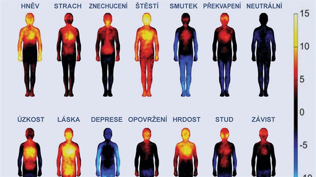 Jak a kde lidé pociťují na těle změny teploty při různých emocích