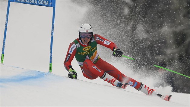 Henrik Kristoffersen v obm slalomu v Kranjsk Goe.