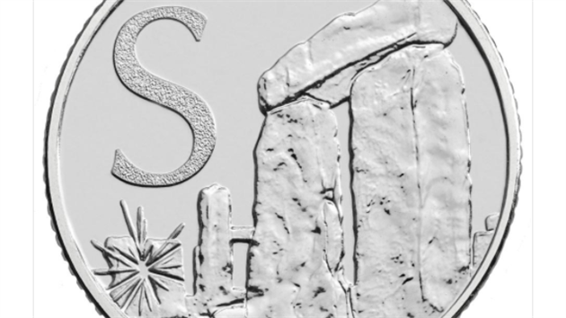 Mince s písmenem „S“ symbolizuje zmrzlinu slavný Stonehenge.