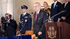 Prezident Miloš Zeman skládá slib na slavnostní inauguraci ve Vladislavském...