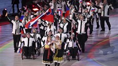 Slovenští sportovci během zahájení paralympiády v Pchjongčchangu.