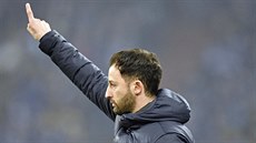 POKYNY Z LAVIKY. Domenico Tedesco kouuje fotbalisty Schalke v zápase nmecké...