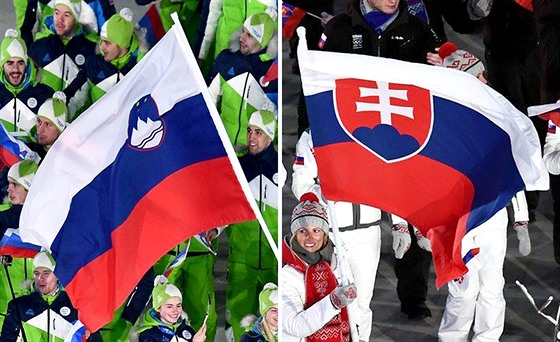 Slovinská a slovenská výprava sportovc pi zahajovacím ceremoniálu ZOH v...