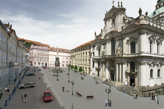 Projekt obnovy Malostranského náměstí počítá s novou kašnou uprostřed náměstí a...