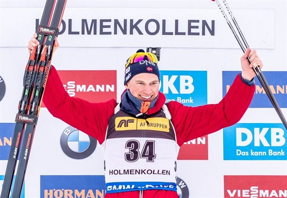 Norský biatlonista Henrik L'Abée-Lund, nečekaný vítěz sprintu SP v Oslu.