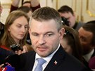 Slovenský vicepremiér Peter Pellegrini hovoí s novinái po jednání s...