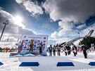 Pódium pro nejlepí biatlonistky ve sprintu na Holmenkollenu v Oslu.