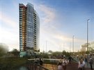 Vizualizace budouc� podoby nov� v��kov� budovy, kter� m� vyr�st v are�lu nov�...