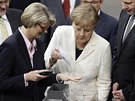 Angela Merkelová hlasuje ve Spolkovém sněmu (14. března 2018).