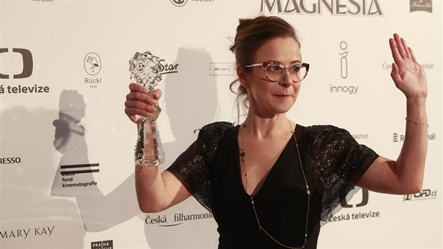 Petra Špalková dostala Českého lva za nejlepší ženský herecký výkon ve vedlejší roli ve filmu Bába z ledu. (10. března 2018)