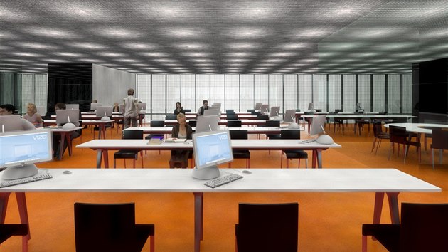 Vizualizace vnitřních prostor nové krajské vědecké knihovny v Ostravě