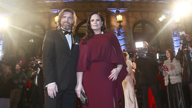 Tanečník Petr Čadek s manželkou Jitkou Čvančarovou na předávání výročních filmových cen Český lev (10. března 2018)