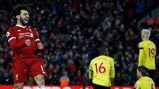 MISTROVSKÝ VÝKON. Mohamed Salah (Liverpool) nasázel do sít� Watfordu �ty�i...
