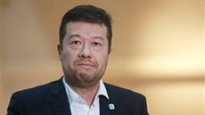 Pedseda SPD Tomio Okamura na tiskové konferenci v Poslanecké snmovn.