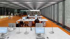 Vizualizace vnitřních prostor nové krajské vědecké knihovny v Ostravě