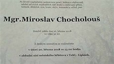 Parte znojemského uitele Miroslava Chocholoue, který zemel na následky...