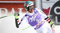Vítězný Vincent Kriechmayr v cíli superobřího slalomu v Aare.