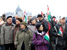 Pedvolební pochod píznivc Viktora Orbána v Budapeti (15. bezna 2018)
