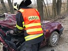 Místo tragické dopravní nehody, při níž na okraji Olomouce u křižovatky na...