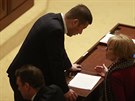 Pedseda SPD Tomio Okamura na mimoádné schzi Snmovny kvli snaze premiéra...