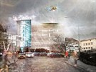 Nov� modern� osmipatrov� pavilon s heliportem na st�e�e propoj� se sou�asnou...