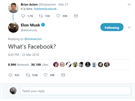 Elon Musk reaguje na Twitteru na kauzu Facebooku.