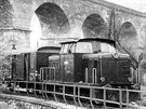 Manipulaní vlak vedený lokomotivou T334.019 pod podleínským viaduktem ve...