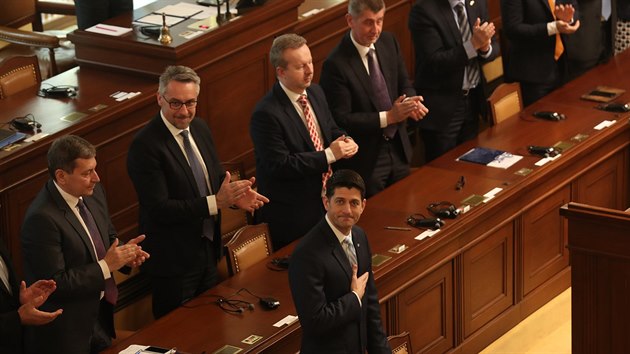 V české dolní komoře parlamentu hovořil šéf americké Sněmovny reprezentantů Paul Ryan (27. března 2018).