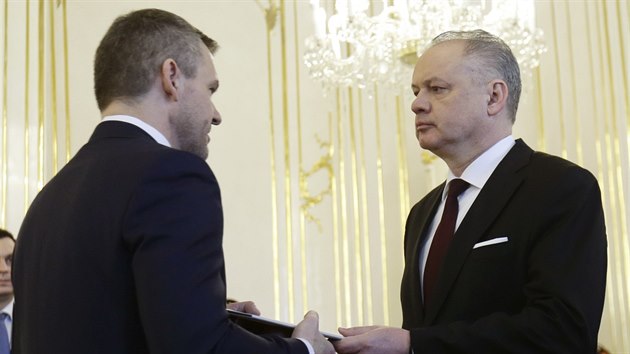 Slovenský prezident Andrej Kiska jmenuje nového premiéra Petera Pellegriniho. (22. března 2018)