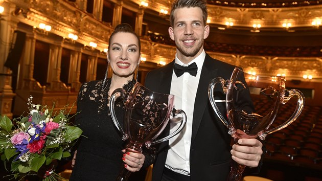 Peter Pecha a Katarína Hasprová jsou držiteli Thálie v kategorii muzikál (24. března 2018).