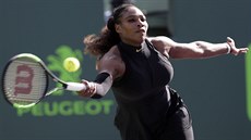 Americká tenistka Serena Williamsová returnuje v duelu 1. kola na turnaji v...