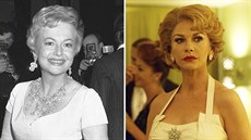 Olivia de Havillandová v roce 1968 a Catherine Zeta Jonesová, která Olivii...