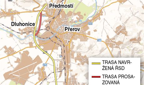 Znzornn pravy trasy poslednho seku dlnice D1 u Perova, o kterou se...