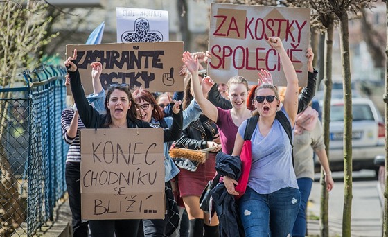 Studenti demonstrovali za opravu unikátního historického chodníku v Hradci...