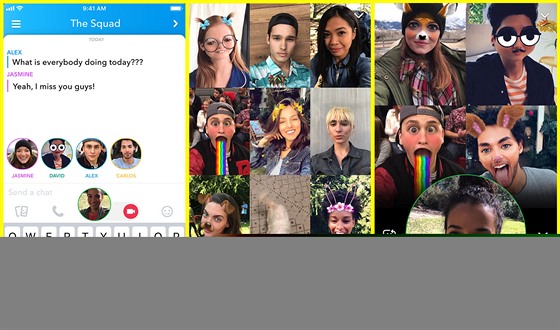 Ukázka skupinového videochatu na Snapchatu