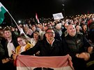 Píznivci Fideszu v Budapeti slaví volební vítzství (8. dubna 2018).