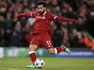 Liverpoolský úto&#269;ník Mohamed Salah nap&#345;ahuje ke gólové st&#345;ele v...